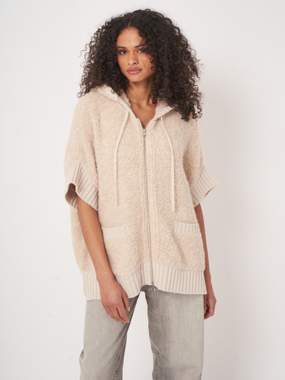 Alpaca Wool Blend Zip Poncho With Hood